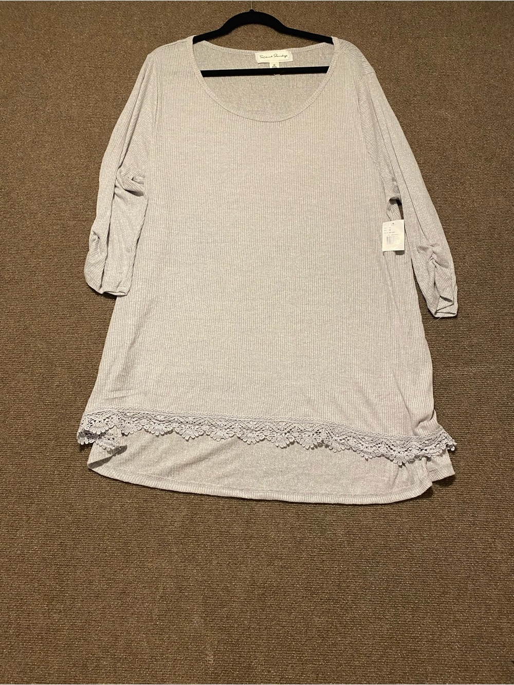 NWT French Laundry Lace Trim Ribbed Tunic Top Grey Skies Plus Size 3X